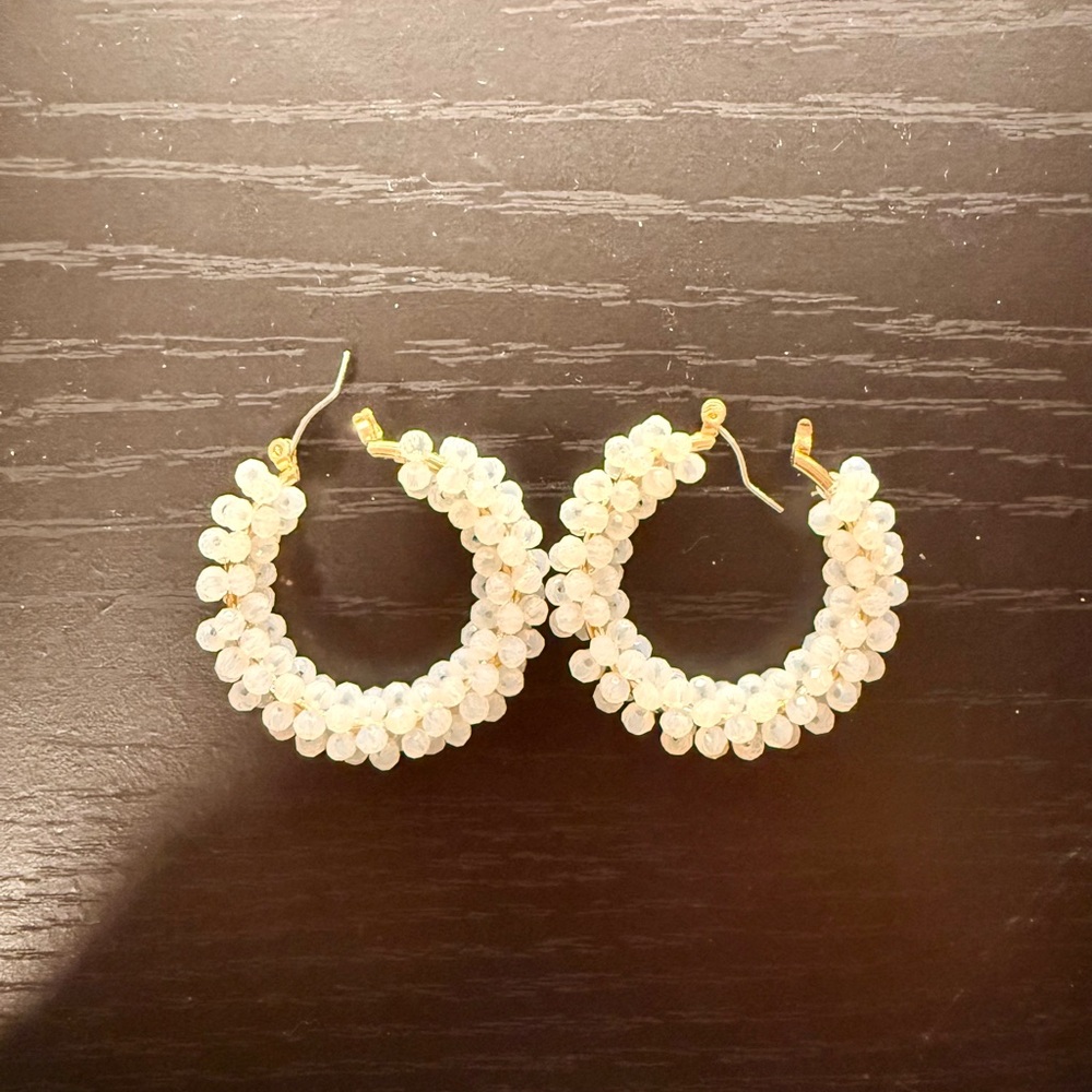 Elegant White Beaded Hoop Earrings